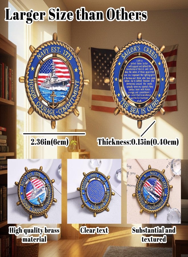 LParkin U.S. Navy Challenge Coin with Sailor's Creed, 2.36 Inch Double-Sided US Navy Coin, Commemorative Military Gift for Veterans, Sailors, and Collectors - Image 3